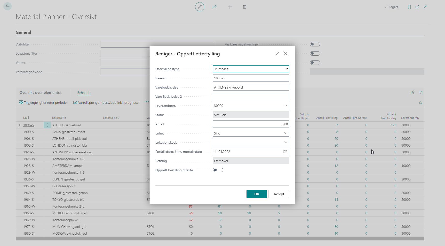 A screenshot of the dialog for replenishing items